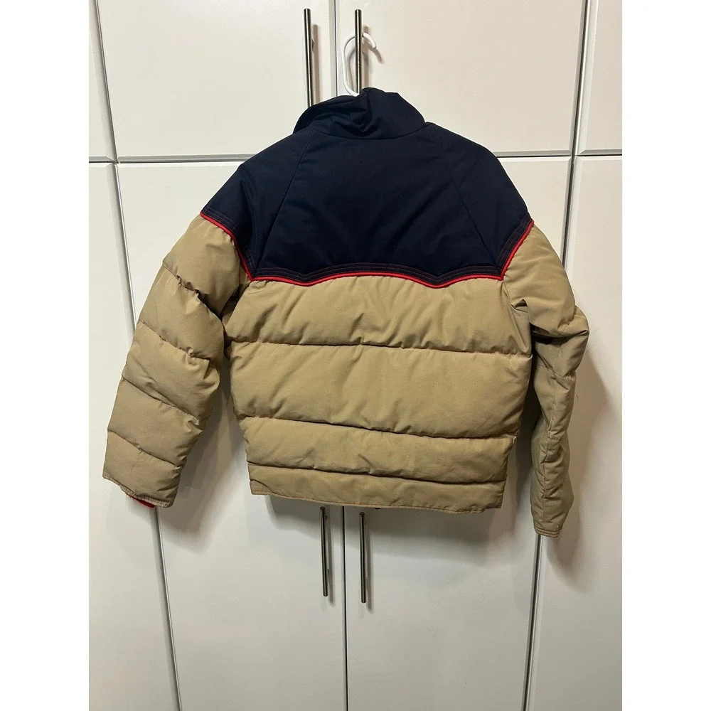 Vintage White Mountain Puffer Jacket Made in USA Tan Navy Blue Western Yoke XL